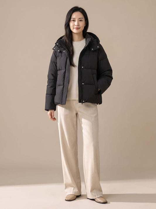Women's Quilted Down-Fill Puffer Jacket — Hooded Loose Fit 1