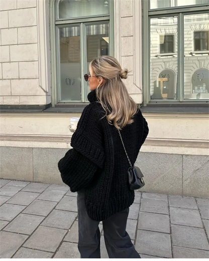 Women's Oversized Chunky Knit Turtleneck Sweater — Relaxed Fit — view 1