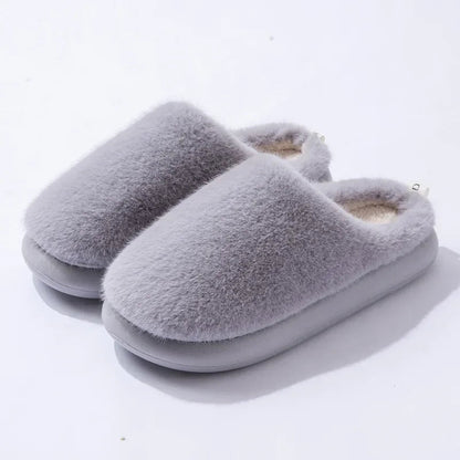 Women's Plush Faux Fur Slippers — Closed Toe Cushioned House Shoes in Grey
