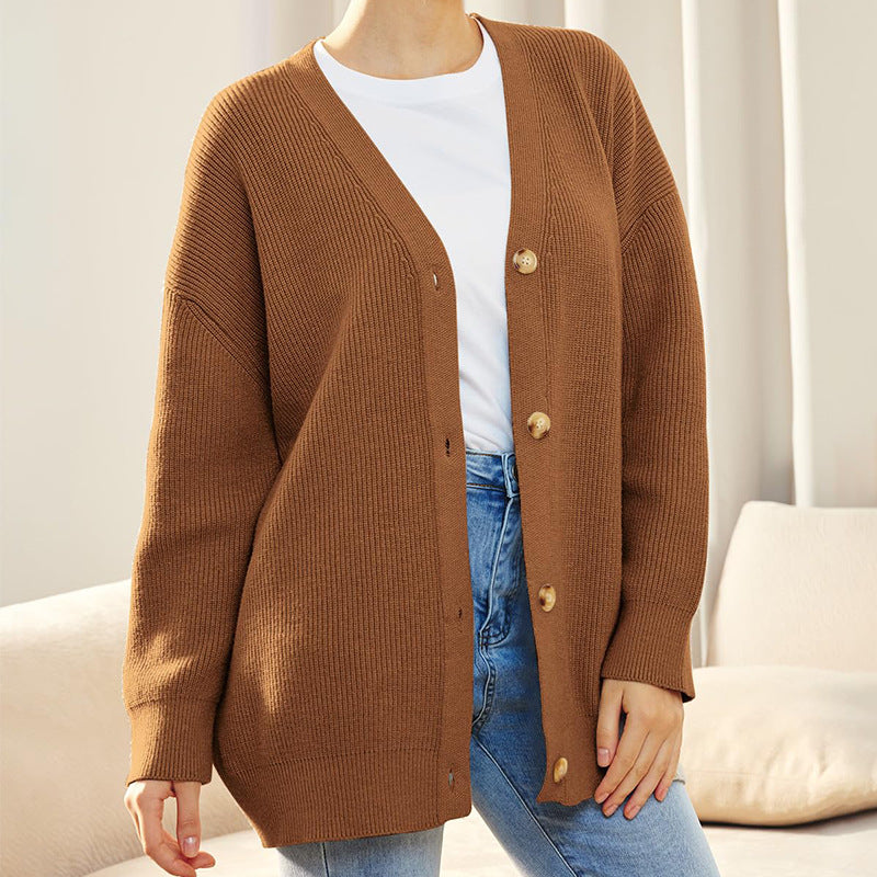 Women's Oversized Ribbed Knit Cardigan — V Neck Button Front 6