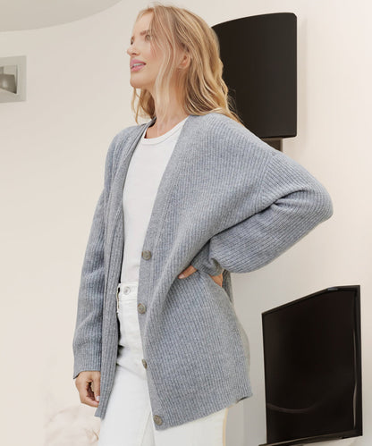 Women's Oversized Ribbed Knit Cardigan — V Neck Button Front 7