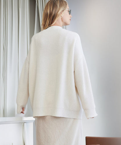 Women's Oversized Ribbed Knit Cardigan — V Neck Button Front 8
